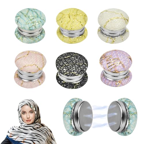 ADERTOS 6 Stück Hijab Clip Magnetischer Hijab Magnetnadeln Magnetische Pins Brosche Runde Magnetnadeln 6 Farben Magnetische Knöpfe Hijab Magnetknöpfe Broschen für Muslimischen Scha Hijab Cardigan von ADERTOS