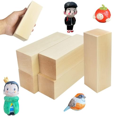 ADERTOS Lindenholzschnitzblöcke, groß, unlackiert, natürliche Whittling-Blöcke, Anfänger, Holzschnitzerei-Set für DIY, Schnitzen, Formen, Malen, kreatives Kunsthandwerk (15 x 5 x 5 cm), 5 Stück von ADERTOS