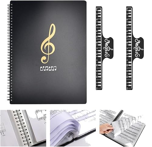 ADERTOS Notenmappen A4 Chormappen Schwarz Notenordner Mappe für Notenblätter 50 Tasche Musiknote Mappe mit Ringbuch Klarsichthüllen Kunststoff Registermappen Music Sheet Folder Chor Konzer Chorfolder von ADERTOS