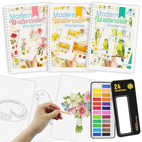 Aquarell-Arbeitsbuch, Malbuch, Anfängerfreundliches Malset, 36 Seiten, Arbeitsbücher mit 24 Farben und Pinsel für Anfänger, stressabbauendes Geschenk für Frauen und Erwachsene, Vögel, Blume und Küche Aquarell-Arbeitsbuch, Malbuch, Anfängerfreundliches Malset, 36 Seiten, Arbeitsbücher mit 24 Farben und Pinsel für Anfänger, stressabbauendes Geschenk für Frauen und Erwachsene, Vögel, Blume und Küche von ADEVIAN