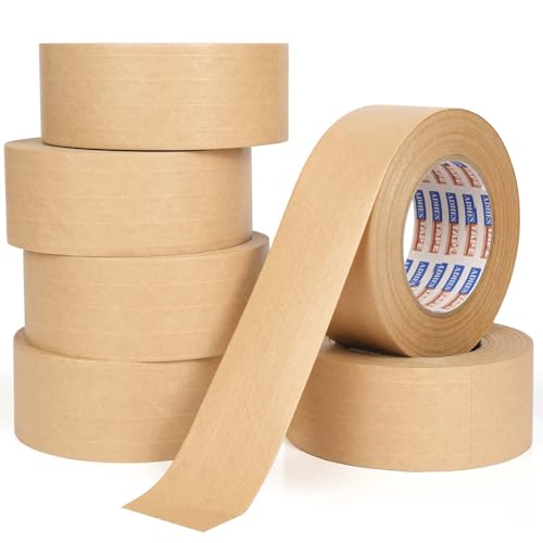 ADHES 6 ROLLS Wasseraktiviertes Kraftpapierband, 50mm x 50m Braunes Wasser Klebeband Paket-Band für starkes Paket-Verpacken umweltfreundliches Verschiffenband, das sich bewegt von ADHES TAPE PURSUIT OF PERFECTION