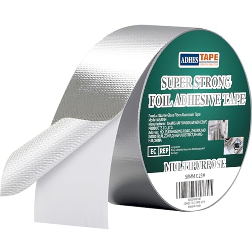 ADHES Aluminiumklebebänder Verstärkt mit einem Glasgittergewebe Folienband, Hält 80 °C bis 100 °C stand, hitzebeständiges klebeband metallklebeband silber 50MM X 25M von ADHES TAPE PURSUIT OF PERFECTION