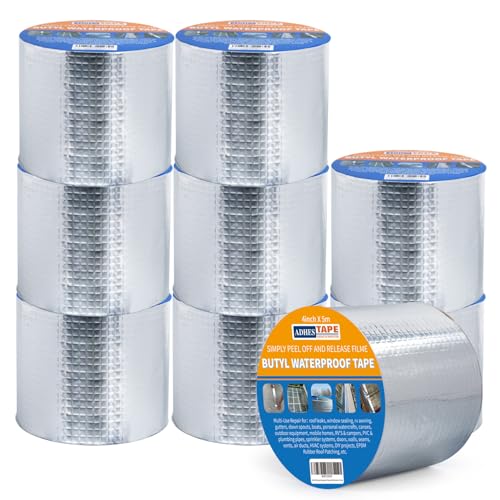 ADHES Butylband Dichtungsbänder, 10cm x 5m x 9 Rollen, 47 mil Dick Silber Aluminiumfolie Tape Wasserdichtes Klebeband für Teichbau, Bauwerke, Fassaden, Dach, Wohnwagen, Fenster, Container, Flachdach ADHES Butylband Dichtungsbänder, 10cm x 5m x 9 Rollen, 47 mil Dick Silber Aluminiumfolie Tape Wasserdichtes Klebeband für Teichbau, Bauwerke, Fassaden, Dach, Wohnwagen, Fenster, Container, Flachdach von ADHES TAPE PURSUIT OF PERFECTION