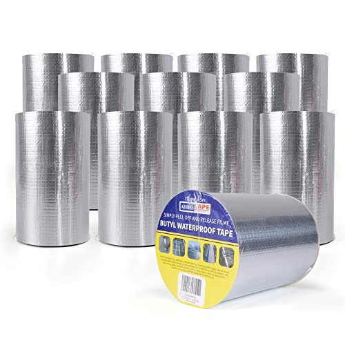 ADHES Butylband Dichtungsbänder Silber Aluminiumfolie Tape Wasserfestes Klebeband Reperaturband für Dach, Wohnwagen, Flachdach, 150mm x 5m，12Rollen von ADHES TAPE PURSUIT OF PERFECTION