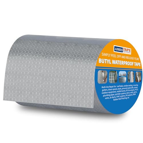 ADHES Butylband Dichtungsbänder Silber Aluminiumfolie Tape Wasserfestes Klebeband Reperaturband für Teichbau, Bauwerke, Fassaden, Dach, Wohnwagen, Fenster, Container, Flachdach,20cm x 5m von ADHES TAPE PURSUIT OF PERFECTION