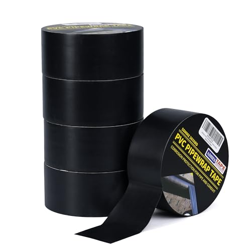 ADHES Isolierband, Dichtband klebeband rohrisolierung, PVC Rohr Schutzband, Wasserdichtes Korrosionsschutz Rohr SchutzhüLle WickelbäNder, Schwarz, 50MM X 33M, 5 Rollen von ADHES TAPE PURSUIT OF PERFECTION