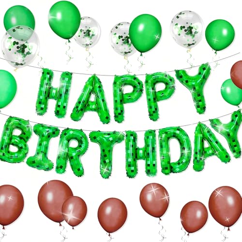 Grünes Pixel-Thema, Happy Birthday-Ballon-Banner, Party-Dekorationsset mit Pixel-Luftballons, Pixel-Hintergrundzubehör für Jungen, Kinder, Innen- und Außenbereich, Feier-Dekorationen Grünes Pixel-Thema, Happy Birthday-Ballon-Banner, Party-Dekorationsset mit Pixel-Luftballons, Pixel-Hintergrundzubehör für Jungen, Kinder, Innen- und Außenbereich, Feier-Dekorationen von ADIOS TO MY 20S