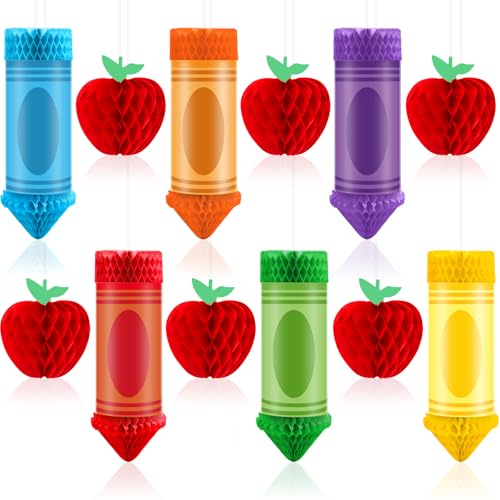 ADLKGG Bleistift- und Apfel-Waben-Kugel-Dekorationen, Schulanfangs-Dekoration, Klassenzimmer-Dekoration, Willkommens-Dekoration für den ersten Schultag, Partyzubehör, 12 Stück ADLKGG Bleistift- und Apfel-Waben-Kugel-Dekorationen, Schulanfangs-Dekoration, Klassenzimmer-Dekoration, Willkommens-Dekoration für den ersten Schultag, Partyzubehör, 12 Stück von ADLKGG