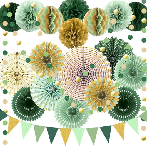 ADLKGG Salbeigrün Gold Party Dekorationen, Papierfächer Wabenbälle Kreis Girlanden für grünes Thema Geburtstag Neutral Babyparty Hochzeit Abschlussfeier Party Dekoration Wald Party Supplies ADLKGG Salbeigrün Gold Party Dekorationen, Papierfächer Wabenbälle Kreis Girlanden für grünes Thema Geburtstag Neutral Babyparty Hochzeit Abschlussfeier Party Dekoration Wald Party Supplies von ADLKGG
