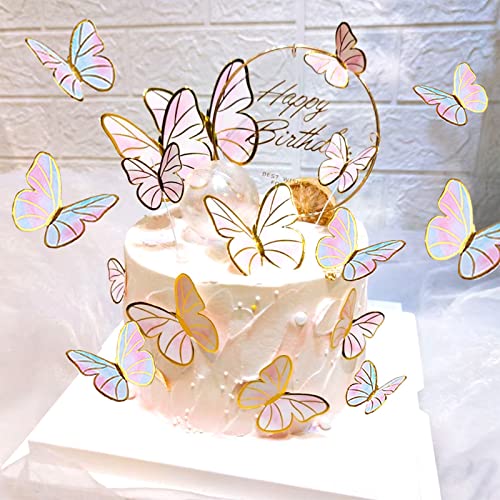 21 Stück Schmetterlinge Torten Deko, Tortendeko Schmetterling, 3D Dreidimensional Schmetterlinge Deko Torte, Tortendeko Geburtstag Schmetterling Cupcake Topper, Dessert Geburtstag Party (B) von ADLUH
