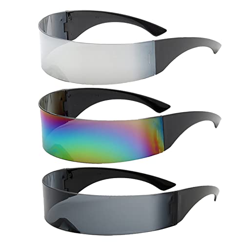 Futuristische Sonnenbrille, 3 Stück Schnelle Brille Rave, Space Brille, Schnelle Brille, Alien Brille,Futuristische Visier Punk Sonnenbrille Randlos Schnelle Brille mit Verspiegelte Linse von ADLUH