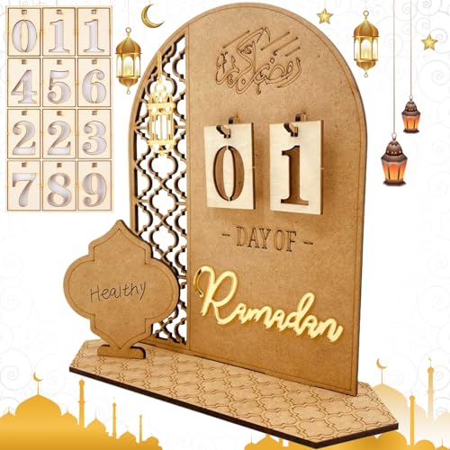 Ramazan Kalender, Ramadan-adventskalender, DIY Ramadan Kalender Holz, Eid Mubarak Dekoration, Eid Mubarak Adventskalender, Ramadan Dekorationen Countdown-Kalender für Zuhause von ADLUH