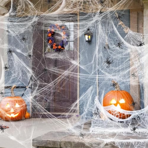 Spinnennetz Halloween, 240g Spinnennetz, mit 50 Horror Schwarz Spinnen, Spinnennetz Deko, Halloween Deko Spinnennetz, Spukhaus Dekoration,Gruselszene, Partyzubehör, Spinnenweben Deko Spinnennetz Halloween, 240g Spinnennetz, mit 50 Horror Schwarz Spinnen, Spinnennetz Deko, Halloween Deko Spinnennetz, Spukhaus Dekoration,Gruselszene, Partyzubehör, Spinnenweben Deko von ADLUH