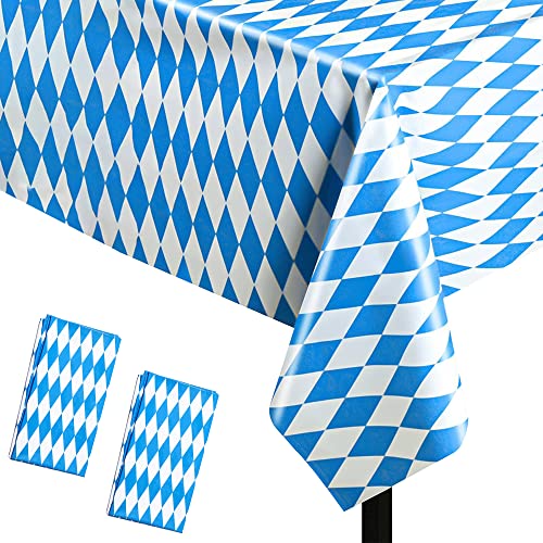 Oktoberfest Deko, Bayrische Tischdecke für Bierzeltgarnitur, Oktoberfest-Partydekoration für Bierfest & Bayern Feier, Wasserfest, Ölbeständig, Fleckbeständig (130 x 275cm, Blau-Weiß, 2) von ADMAY