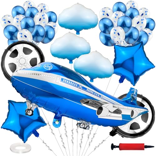 ADNEWX 38 Set Flugzeug Luftballon, Airplane Stern Wolken Folienballon Blau Kindergeburtstag Ballons mit Luftpumpe für Junge Flugzeuge Thema Party, Geburtstagsdeko ADNEWX 38 Set Flugzeug Luftballon, Airplane Stern Wolken Folienballon Blau Kindergeburtstag Ballons mit Luftpumpe für Junge Flugzeuge Thema Party, Geburtstagsdeko von ADNEWX