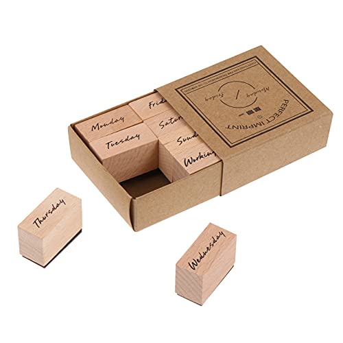ADOCARN 1 Satz Holzstempel für Diy Scrapbooking Vintage Wochentags Stempel Natürlichem Holz Klarer Druck Vielseitig Einsetzbar Plastik und Holz Handgefertigt für Projekte von ADOCARN