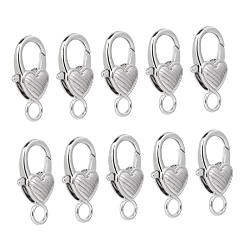 ADOCARN 10 Stück Herzform Lobster Claw Clasp Silberne Verschlüsse für DIY Schmuck Taschen und Armbänder Kreative und Vielseitige Zubehörteile Hochwertigem von ADOCARN