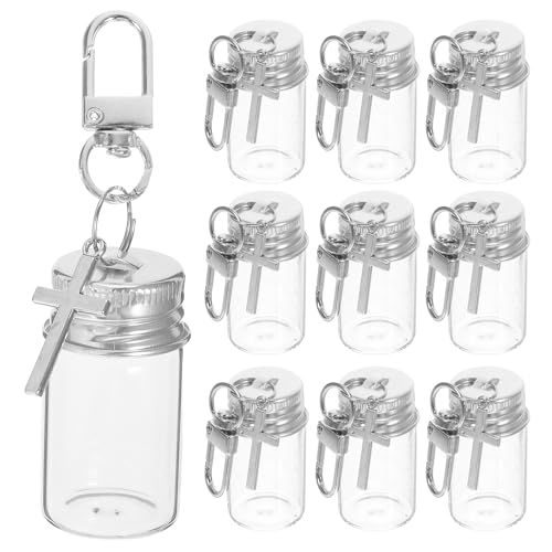 ADOCARN 10 Stück winzige Schlüsselanhänger mit Treibflasche, Mini-Wunschflasche, Glas-Wunschglas, Kreuz-Anhänger mit Schlüsselring für DIY-Bastelprojekte, Andenken ADOCARN 10 Stück winzige Schlüsselanhänger mit Treibflasche, Mini-Wunschflasche, Glas-Wunschglas, Kreuz-Anhänger mit Schlüsselring für DIY-Bastelprojekte, Andenken von ADOCARN