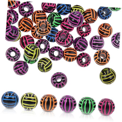 ADOCARN 100 Stück DIY Acryl Volleyball Perlen Schmuck Bastelperlen für Armbänder Glatte Oberfläche für Kreative Handarbeiten und für Sportliebhaber von ADOCARN