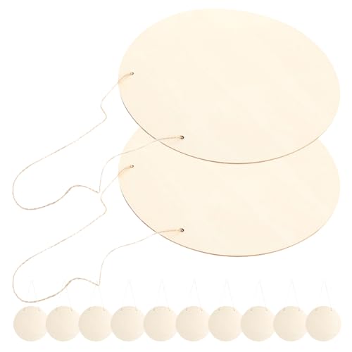 ADOCARN 12 Stück Schilderanhänger aus Holz unfertiges leeres Zeichen Holzkreise basteln unfertigte Holzbrett Holzschild rund Holzspäne selber machen Blindkreis Holzplakette Hanfseil Beige von ADOCARN