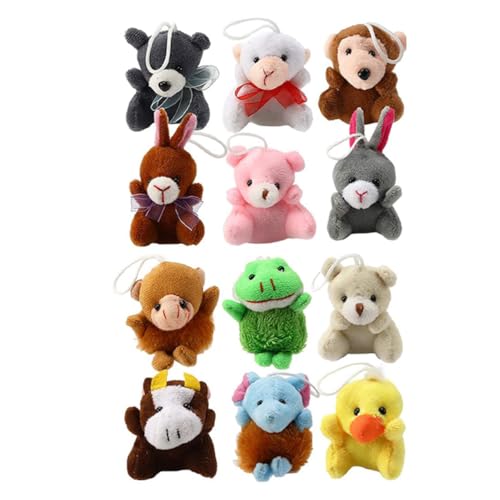 ADOCARN 12 Stück Teiliges Plüschtier Schlüsselanhänger Süße Cartoon Tierchen zum Anhängen für Taschen Rucksäcke und Schlüssel Deko für Partys von ADOCARN