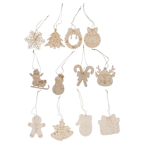 ADOCARN 12 Stück unbehandelte Holzausschnitte zum Basteln, als Weihnachtsbaum-Hängeornamente, leere Holzstücke zum Selbermalen, hölzerne Weihnachtsdekorationen, Feiertagsparty-Zubehör ADOCARN 12 Stück unbehandelte Holzausschnitte zum Basteln, als Weihnachtsbaum-Hängeornamente, leere Holzstücke zum Selbermalen, hölzerne Weihnachtsdekorationen, Feiertagsparty-Zubehör von ADOCARN