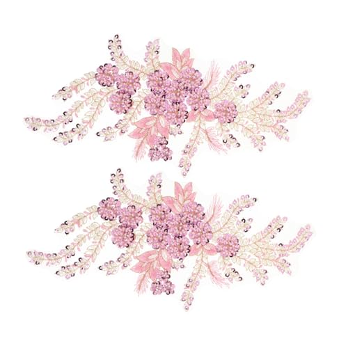 ADOCARN 2 Stück Stickerei Spitzen Accessoires Pailletten Aufnäher Verzierungen Hochzeitskleid Spitzenapplikationen Pailletten Stickerei Applikation Blumen Pailletten Applikation von ADOCARN