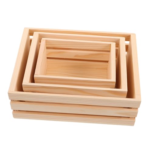 ADOCARN 3 Stück Mini -holzrahmenmodell Lagerkisten Für Bauernhäuser Dekorative Holzkisten Partydisplay Aus Holz Holzbehälter Rustikale Partydekoration Dekorativer Holzbehälter Holz Beige von ADOCARN