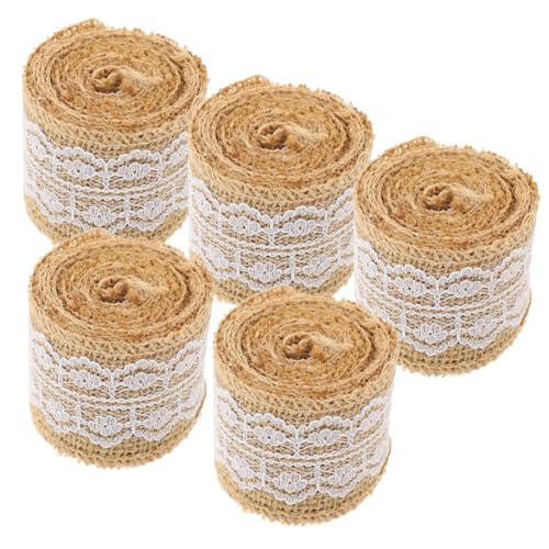 ADOCARN 5Rollen Jute Spitzenband für DIY Bastelprojekte Verschleißfestes Dekorationsband für Hochzeiten Partys und Tischdekoration Individuell Zuschneidbar von ADOCARN