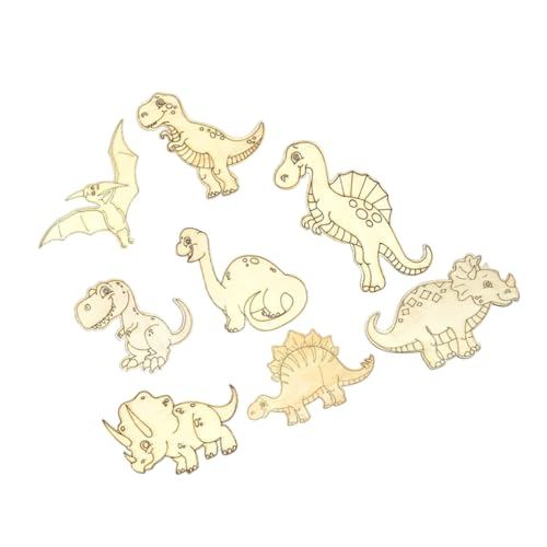 ADOCARN 8 Stück Dinosaurier-Holzspäne Holzspäne zum Malen Dinosaurier-Dekorationen unlackiertes Holz-Dinosaurier-Handwerk Dinosaurier-Ausschnitte DIY Dinosaurierhandwerk hölzern Khaki von ADOCARN