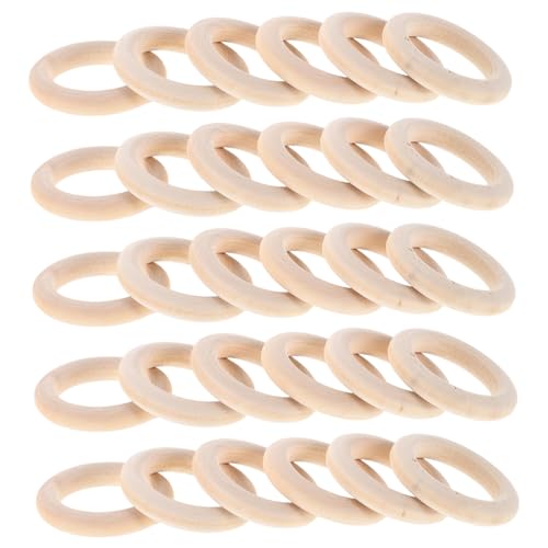 ADOCARN 80 Stück Holzhandwerksring Naturholzringanschlüsse Bastelringe Massive Holzringe für Makrame Holzringe ohne Farbe unbemalte Holzringe Holzring für die Makrame Bastelreifen Beige von ADOCARN