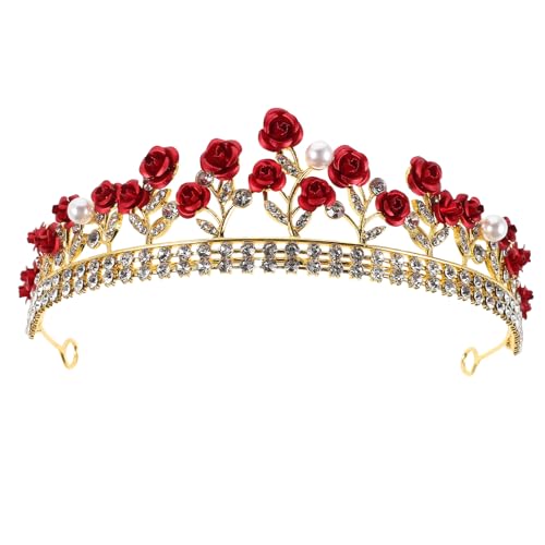 ADOCARN Brauthochzeitskrone: Luxuriöses rotes Rosen-Tiara-Kopfstück mit glitzernden Strasssteinen für Hochzeitsfeiern und romantische Events ADOCARN Brauthochzeitskrone: Luxuriöses rotes Rosen-Tiara-Kopfstück mit glitzernden Strasssteinen für Hochzeitsfeiern und romantische Events von ADOCARN