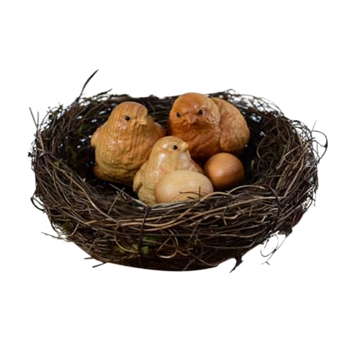 ADOCARN Elegantes Hölzernes Küken Und Nest Ornament Vintage Osterdekor Handgeschnitzt Kunsthandwerk von ADOCARN