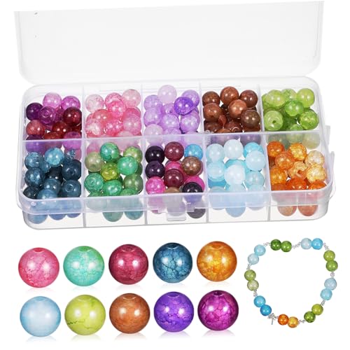 ADOCARN Glasperlen Crackle Glasperlen für DIY Schmuckherstellung Bastelzubehör für Armbänder und Ohrringe Hochwertige und Bastelperlen mit Aufbewahrungsbox von ADOCARN