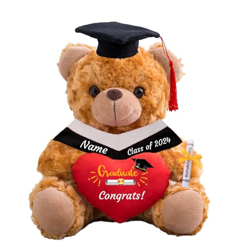 ADORSUN GraduationBär mit Herz Personalisierte Graduation Geschenke mit Text, Teddybär Plüschtier als Schulabschluss Geschenk für sie 2024 Oberschule Hochschule Graduation Geschenke (20cm-Text) von ADORSUN
