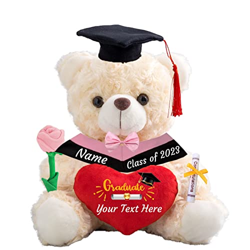 ADORSUN GraduationBär mit Herz Personalisierte Graduation Geschenke mit Text, Teddybär Plüschtier als Schulabschluss Geschenk für sie 2024 Oberschule Hochschule Graduation Geschenke (25cm-Text) von ADORSUN