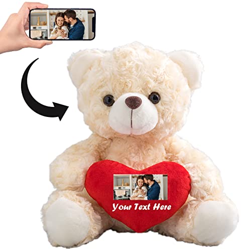 ADORSUN Personalisierter Teddybär mit Herz, Teddybär mit Benutzerdefinierter Text+ Foto Auf Herz, Geburtstagsgeschenk für Frauen/Es TUT Mir Leid Geschenke für sie (20 cm) von ADORSUN