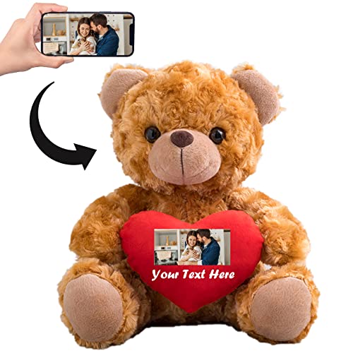 ADORSUN Personalisierter Teddybär mit Herz, Teddybär mit Benutzerdefinierter Text+ Foto Auf Herz, Geburtstagsgeschenk für Frauen/Es TUT Mir Leid Geschenke für sie (20 cm) von ADORSUN
