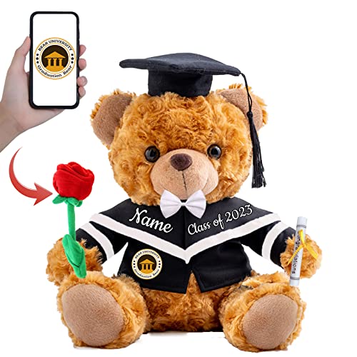 GraduationBär Personalisierte Graduation Geschenke mit benutzerdefinierten Text+Foto, Teddybär mit Rose & Bow als Schulabschluss Geschenk für sie Oberschule Graduation Geschenke (20 cm-Text+Foto) von ADORSUN