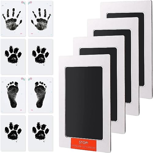 ADOV Baby Handabdruck und Fußabdruck, 4 Baby Stempelkissen, 8 Abdruckkarten, Pfotenabdruck Set Hund, Baby Handabdruck Set mit Sicherem, Tintenlosem Pad Ungiftig, für Babyparty Geschenke und Andenken von ADOV