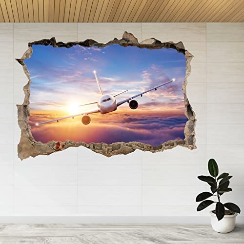 Wandtattoo Flugzeug Wolken Fliegen Sky Air 3d Zertrümmert Ansicht Wandaufkleber Poster Aufkleber Aufkleber Kids Room Decor 80x120CM von ADOVZ