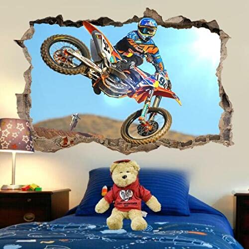 Wandtattoo Motocross Bike Racing 3D Smashed Wall Sticker Poster Vinyl Aufkleber Kids Room Decor 60x90CM von ADOVZ