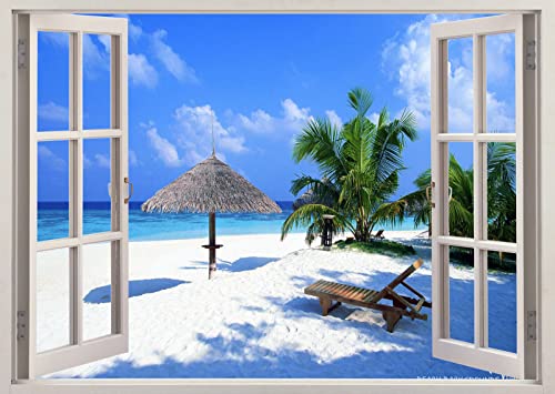 Wandtattoo Strand Palmen Wasser Meer Seite Ozean 3D Effekt Fenster Wandaufkleber 231 HOME DECOR 60x90CM von ADOVZ