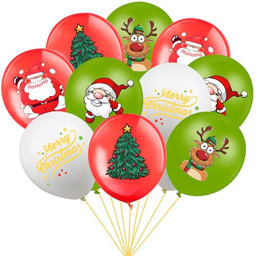 25 Stück 5 Stile Rot Grün Weiß 30,5 cm Weihnachtsmann Kiefer Elch Frohe Weihnachten Latexballons für Weihnachtsgeschenk Geburtstag Party Dekorationen von ADQUATOR