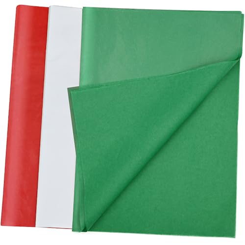 ADQUATOR 50 Blatt rot-grün-weißes Seidenpapier, 50 x 35 cm, Weihnachtsgeschenkpapier für DIY-Geschenkdekorationen (rot, grün, weiß) von ADQUATOR