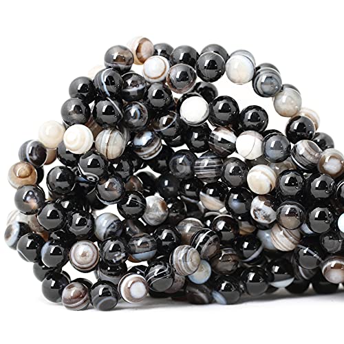 45 Stück 8 mm natürlich schwarz gestreifter Achat rund lose Perlen DIY Armband Halskette Materialien 1 Strang 38,1 cm von ADSUBHSJFAKK