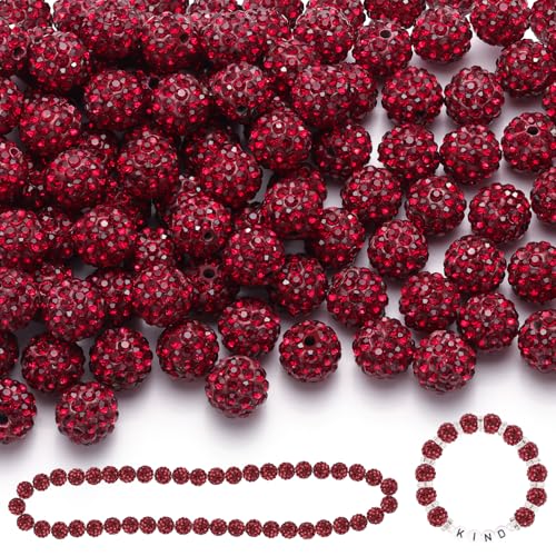 70 Stück 10 mm Strass-Perlen zum Basteln, dunkelrot glänzende, runde Shamballa-Discokugel-Perlen, ausgefallene funkelnde Kristall-Ton-Perlen für Halsketten, Armbänder, Ohrringe, Schmuckherstellung und von ADSUBHSJFAKK