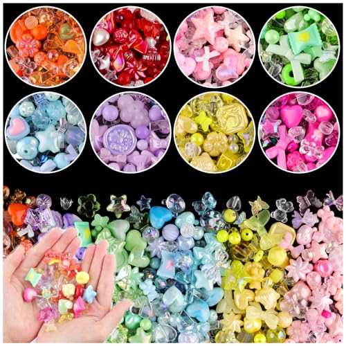 Acrylperlen zur Herstellung von Armbändern, Blumenschleife, Schmetterling, Süßigkeiten, Stern, Herz, Gummibärchen, Kawaii, ästhetische Perlen, niedliche Perlen für Schmuckherstellung, DIY, Halskette, von ADSUBHSJFAKK