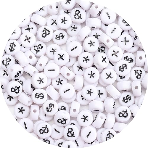 Buchstabenperlen, 4 x 7 mm, weiß, rund, Acryl, Alphabet-Perlen, Buchstaben, Mathematik-Symbole, Perlen für Schmuckherstellung, Armbänder, Halsketten, Schlüsselanhänger, 100 Stück Buchstabenperlen, 4 x 7 mm, weiß, rund, Acryl, Alphabet-Perlen, Buchstaben, Mathematik-Symbole, Perlen für Schmuckherstellung, Armbänder, Halsketten, Schlüsselanhänger, 100 Stück von ADSUBHSJFAKK