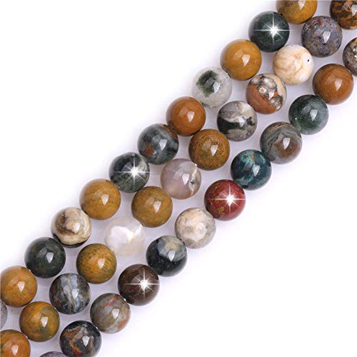 GEM-Inside 10 mm natürlicher mehrfarbiger Ozeanachat-Stein, rund, Halbedelstein-Chakren, große Lochperlen für Schmuckherstellung, DIY, Handarbeit, Bastelbedarf, 38,1 cm von ADSUBHSJFAKK